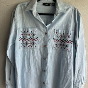Vintage 80’s pasta denim Aztec button up